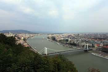 View of the Danube and Erzsebet Bridge in Budapest