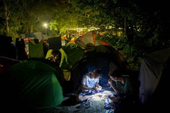 campers at night on the Sziget Fest