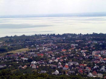 Lake Balaton and Balatonfured town from a lookout tower