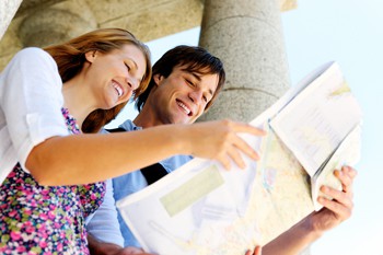 tourists with map