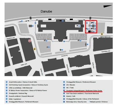 map of Kossuth square and the Parliament