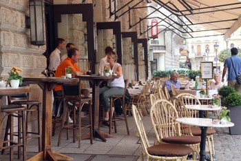 the cafe terrace with some people