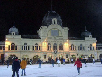 Skaters on the Ice Rink in City park