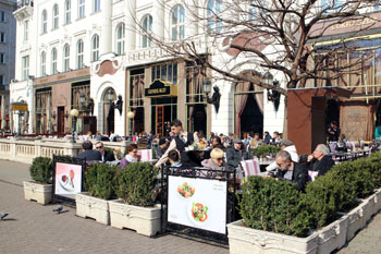 People on the terrace of Gerbeaud cafe