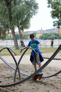 our oldest son (11 yrs) on a balancing toy on the playground