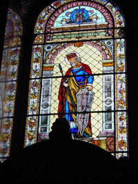 Beautiful stained glass window inside St. Stephen's Basilica