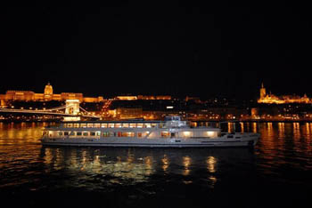 an excurison boat on the Danube at night