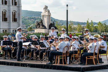 a police band performing on Kossuth square