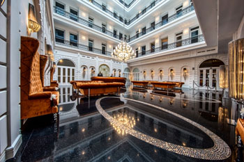 the inner courtyard of Prestige Hotel Budapest