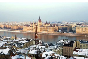 Budapest in Winter-snow covered roof tops