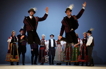 the Hungarian state folk group dancing on stage