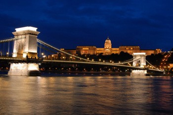 Chain Bridge and teh Royal Palace in Buda photographed on a Night Cruise on the Danube