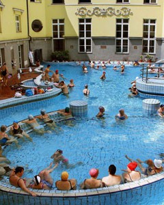 Lukacs spa: bathers in the open air pool