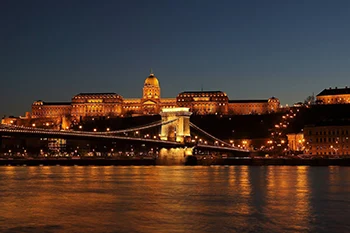 Buda Castle, the Royal Palace and the Chain Bridge illuminated by night