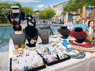 handcrafted jewelry presented on table on the Day of Markets in Erzsébet Square