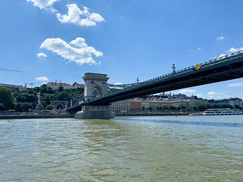 Thr Chain Bridge - photograhed during a river tour as a boat sailed past under it