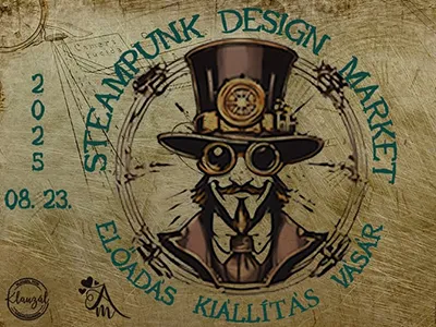 promo poster of the Steampunk Desugn market ( a figure head wearing cilinder and goggles